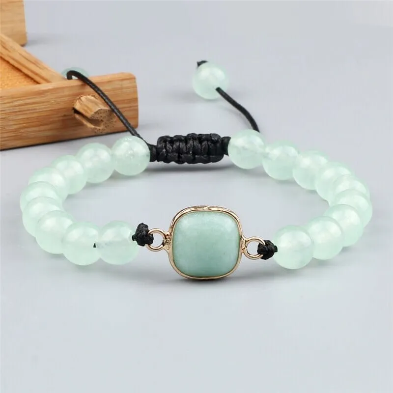 Green Chalcedony and Green Aventurine Beaded Charm Braided Bracelets