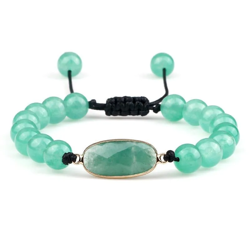 Green Chalcedony and Green Aventurine Beaded Charm Braided Bracelets