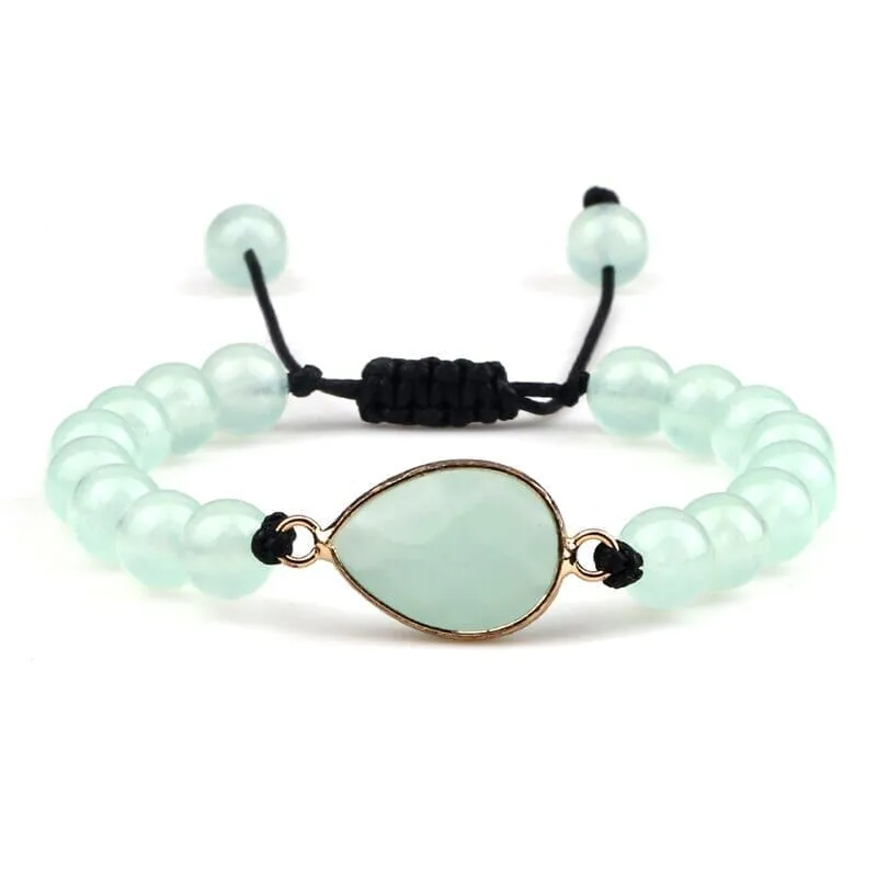 Green Chalcedony and Green Aventurine Beaded Charm Braided Bracelets