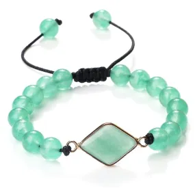 Green Chalcedony and Green Aventurine Beaded Charm Braided Bracelets