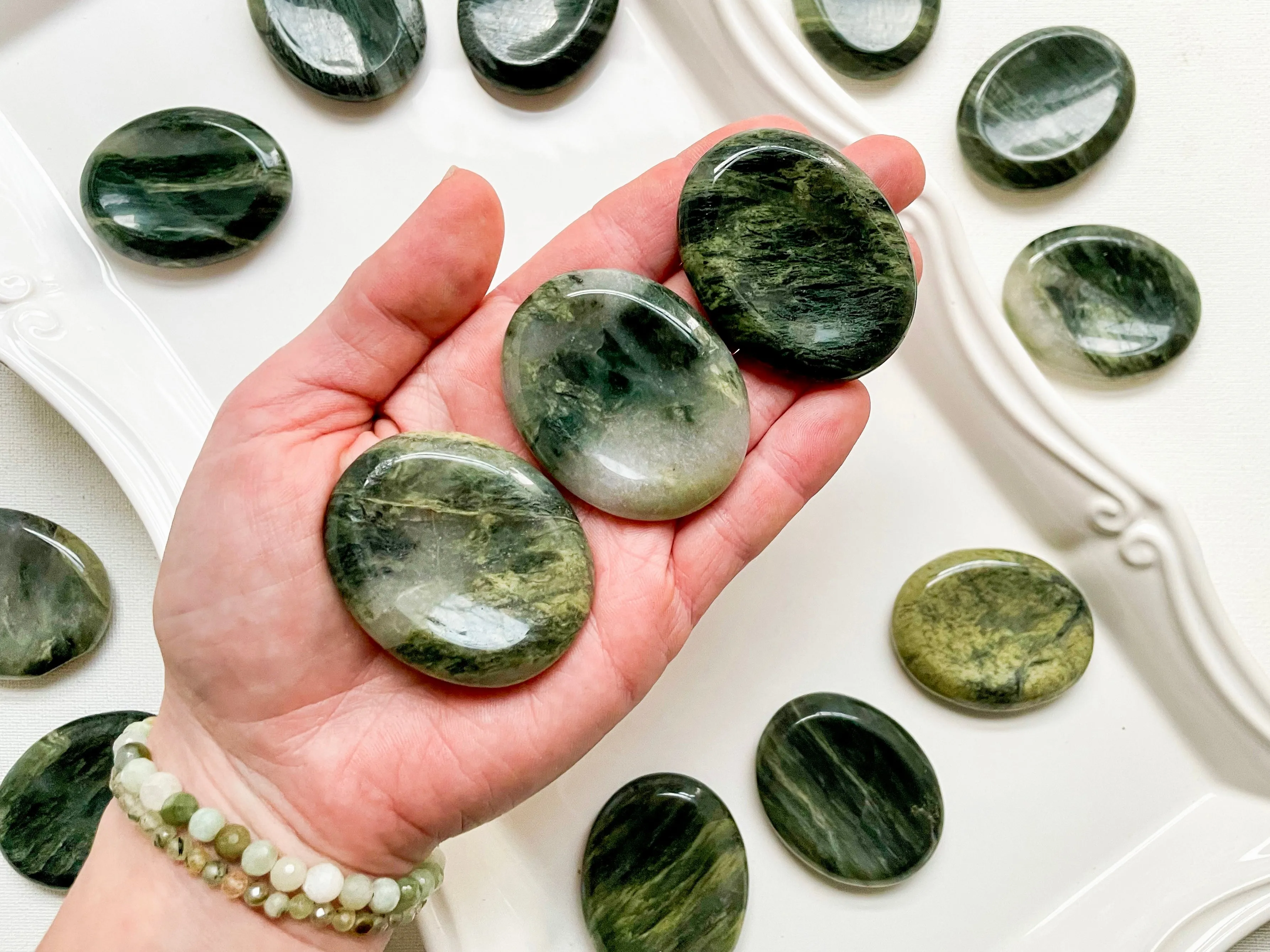 Green Hair Jasper Worry Stone