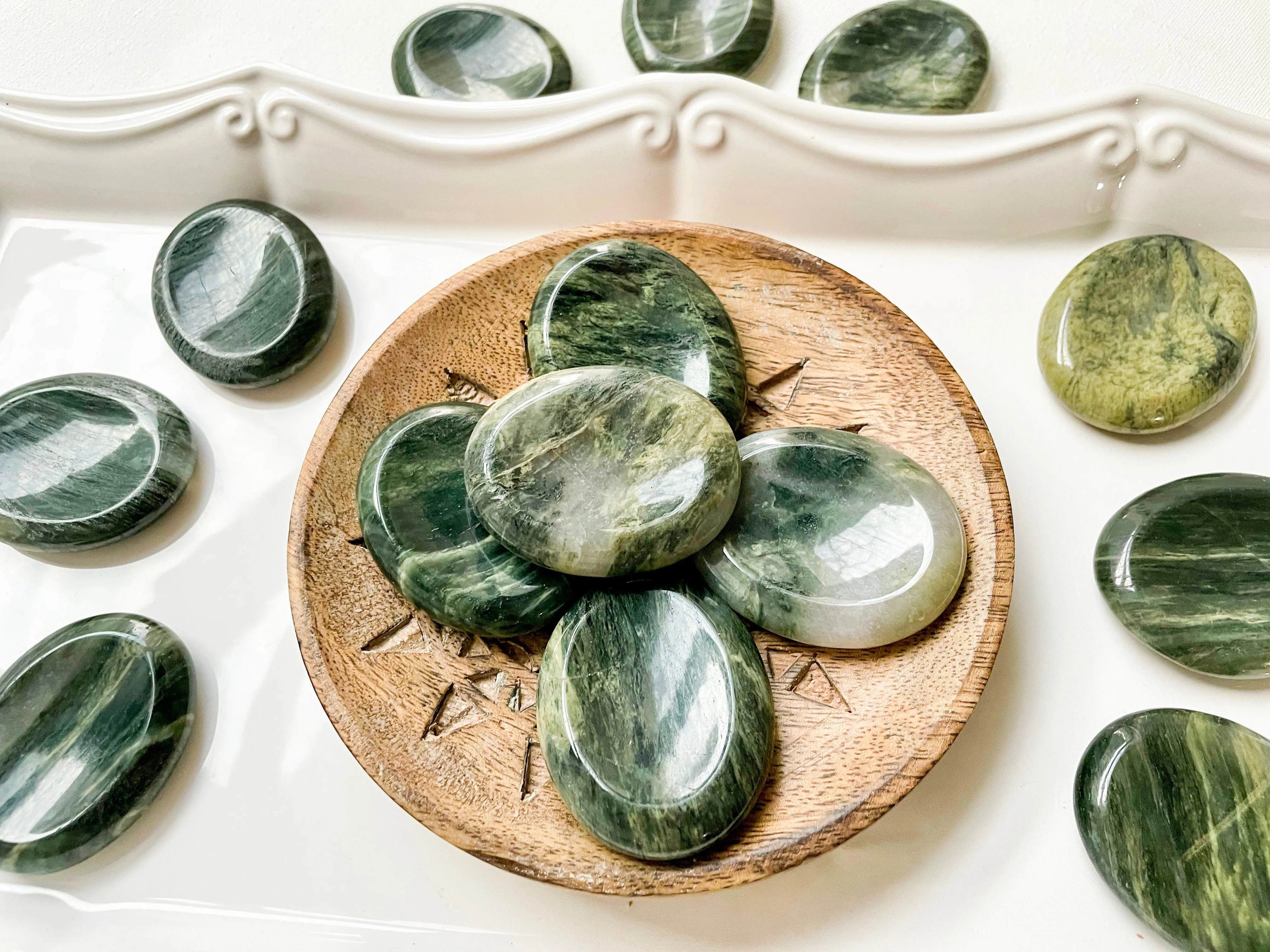 Green Hair Jasper Worry Stone