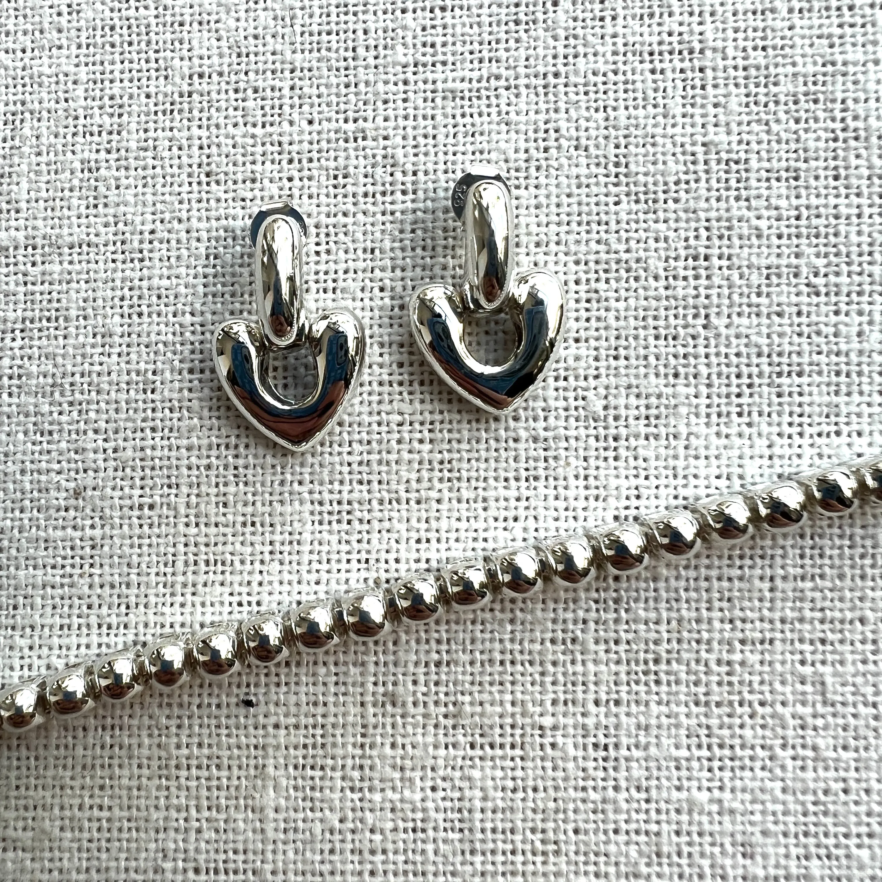 Heart Drop Earrings Small, Silver