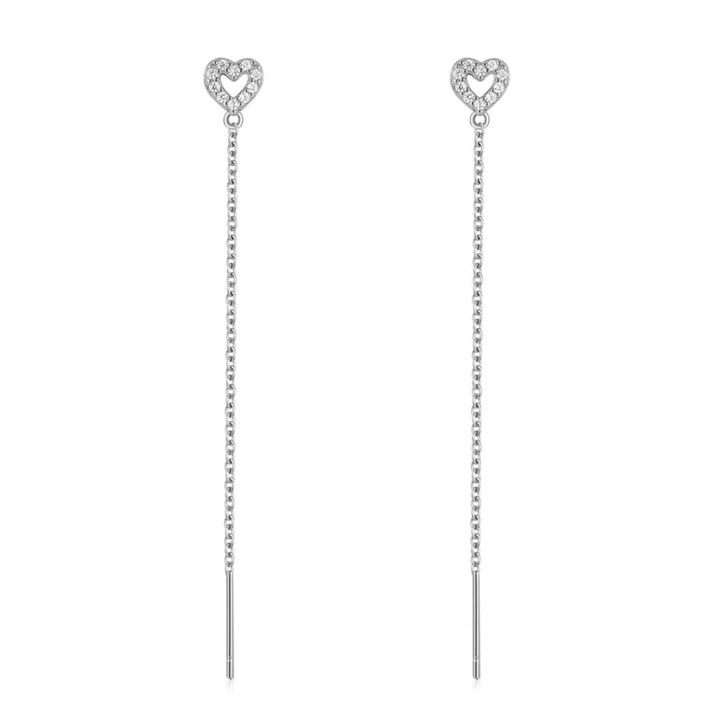 Heart Drop Threader Earrings