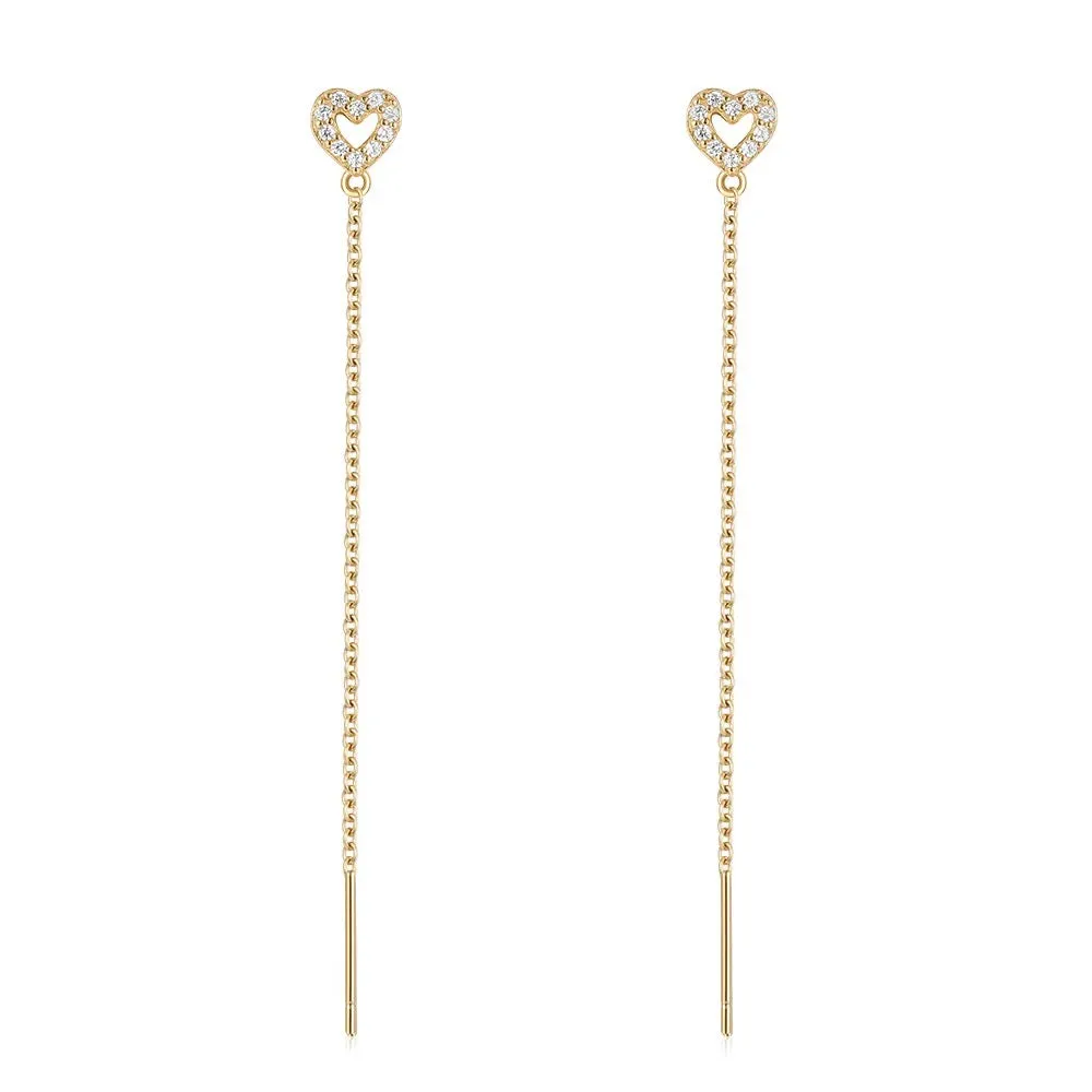 Heart Drop Threader Earrings