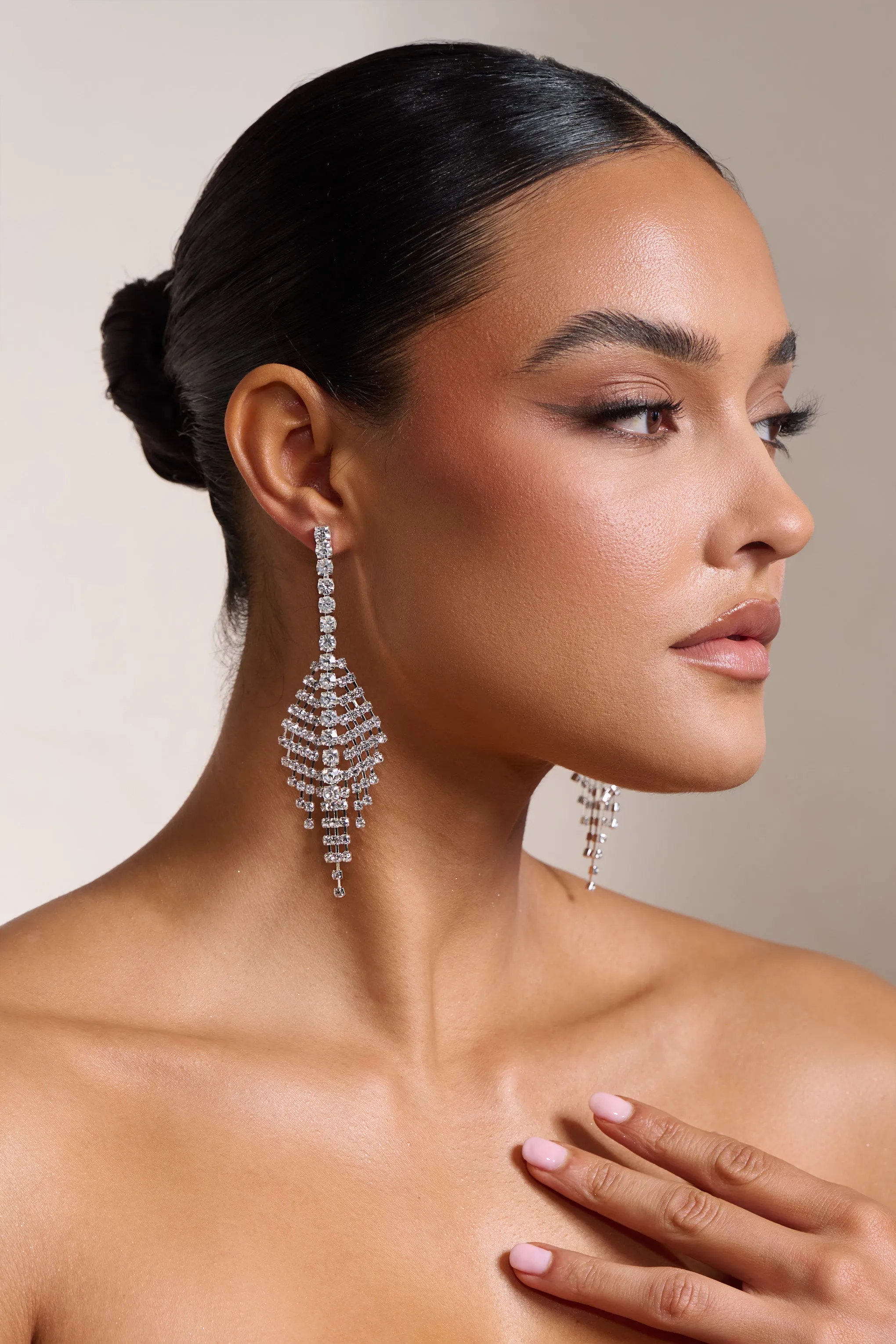 Heather | Silver Diamante Drop Earrings