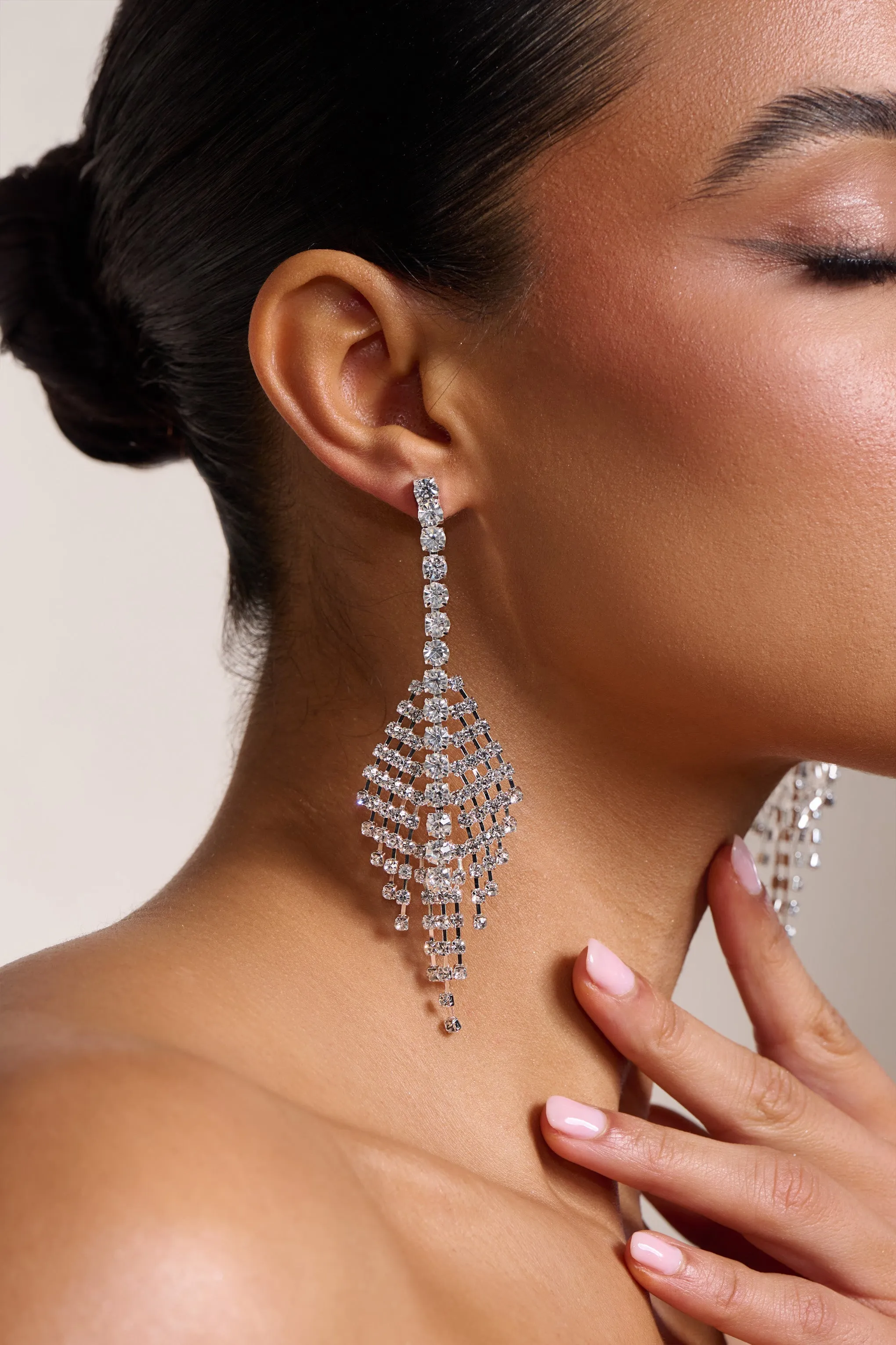 Heather | Silver Diamante Drop Earrings