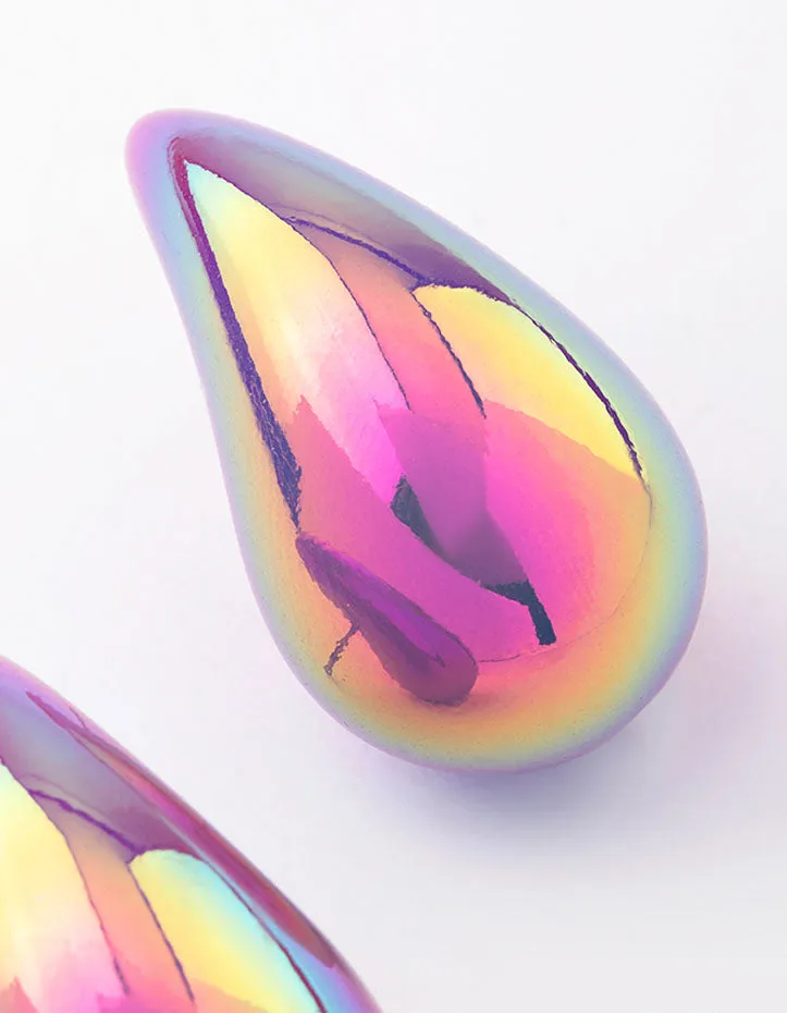 Holographic Gunmetal Teardrop Drop Earrings