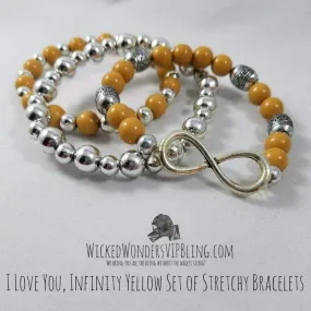 I Love You, Infinity Yellow Set of Stretchy Bracelets