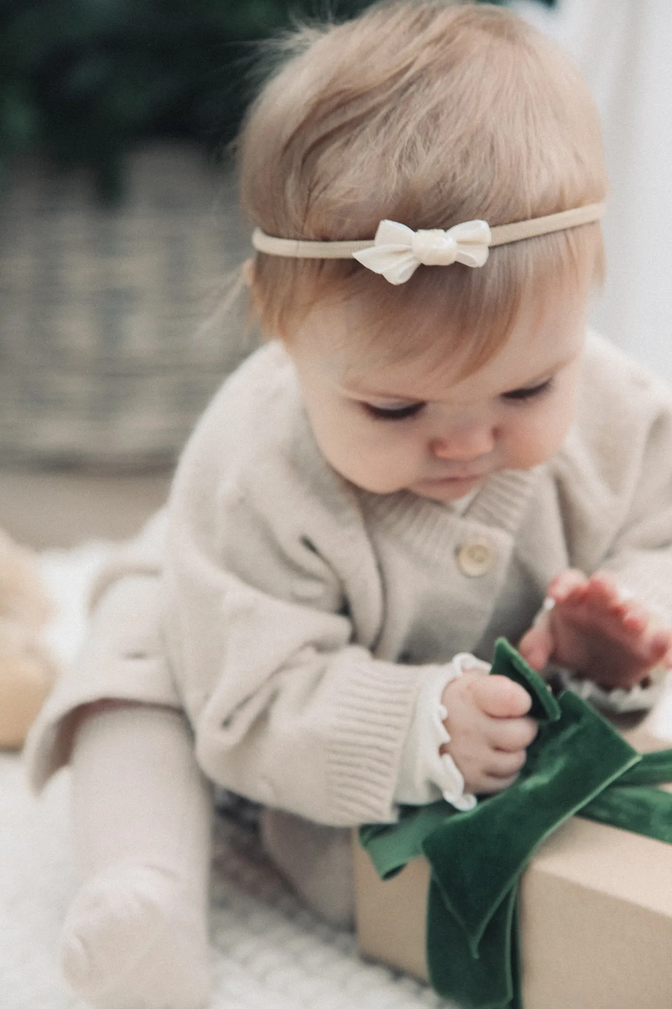 Ivory Velvet Mini Bow Headband