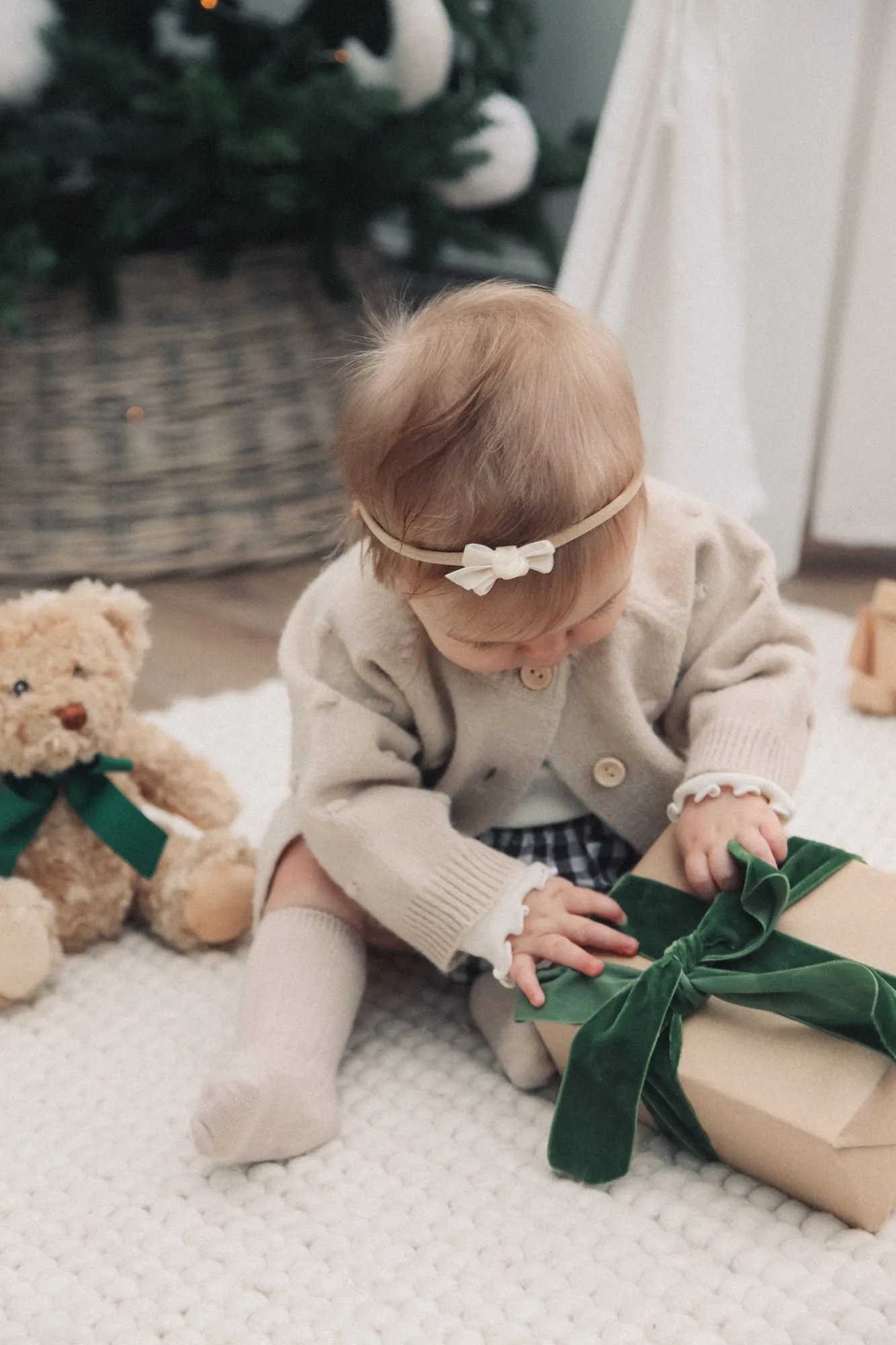 Ivory Velvet Mini Bow Headband