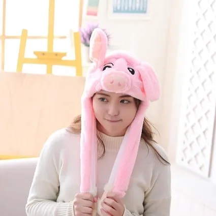 Sure! Here is an optimized title for your e-commerce product:

Adorable LED Light-Up Piggy Hat with Movable Ears - Cute & Fun Pink Plush Cap