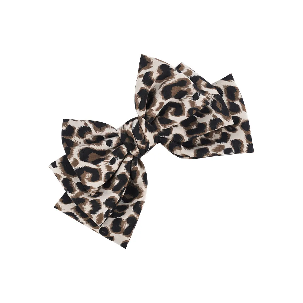 LEOPARD TRIPLE BOW BARRETTE