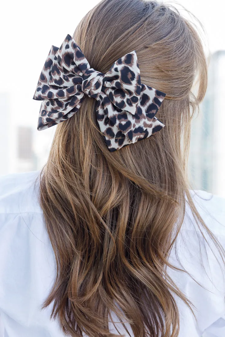 LEOPARD TRIPLE BOW BARRETTE