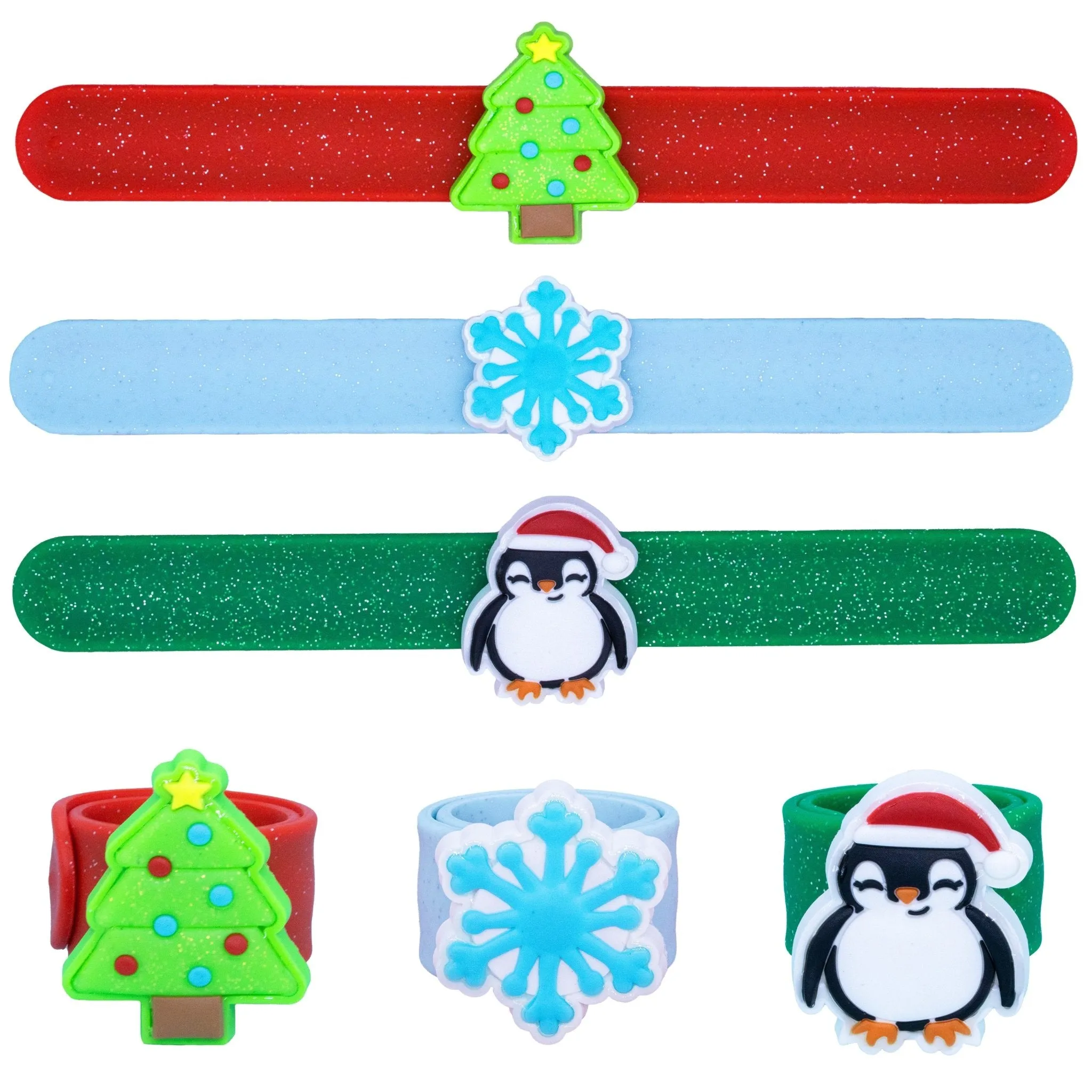 Light Up LED Christmas Slap Bracelets - 3 Pack