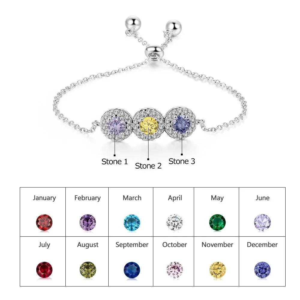 Luxury Personalized 3 Birthstone Bracelets