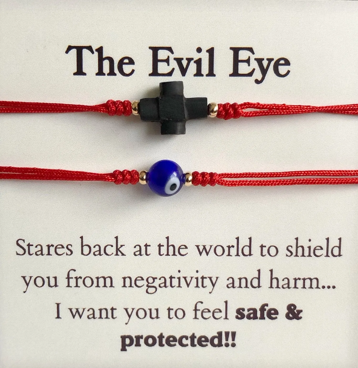 Matching Set of 2 Evil Eye and Jet Stone Adjustable Bracelets