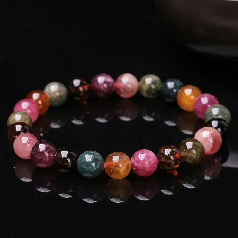 Muticolor Tourmaline 8mm Round Bead Strand Bracelets