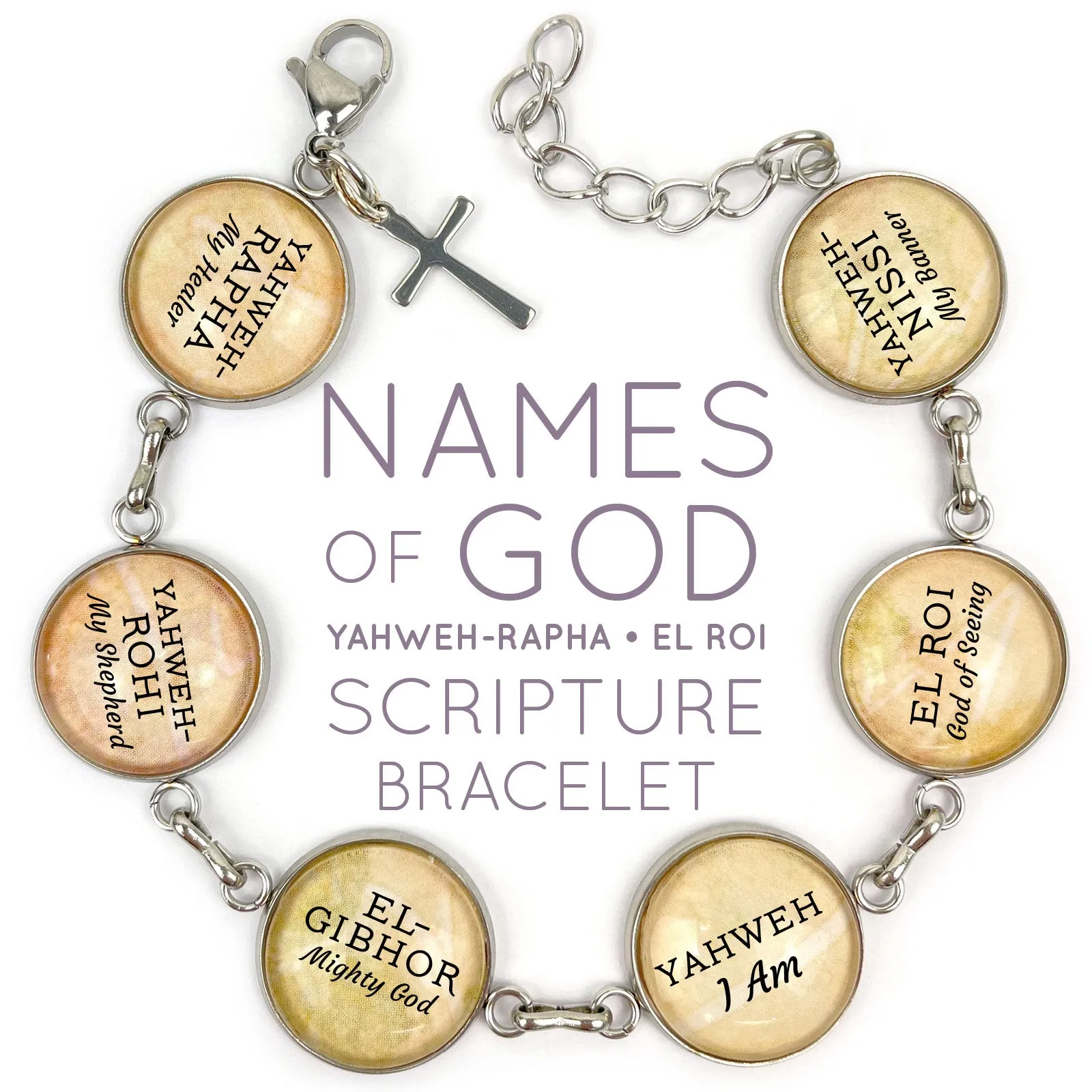 Names of GOD Scripture Bracelets - Yahweh YHWH - Stainless Steel Hebrew Religious Bracelet