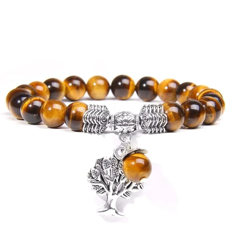 Natural Tiger Eye Stone Tree of Life Bracelets