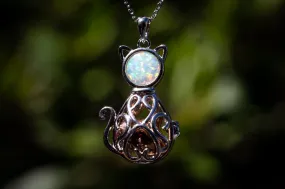 Opal Cat Urn Pendant