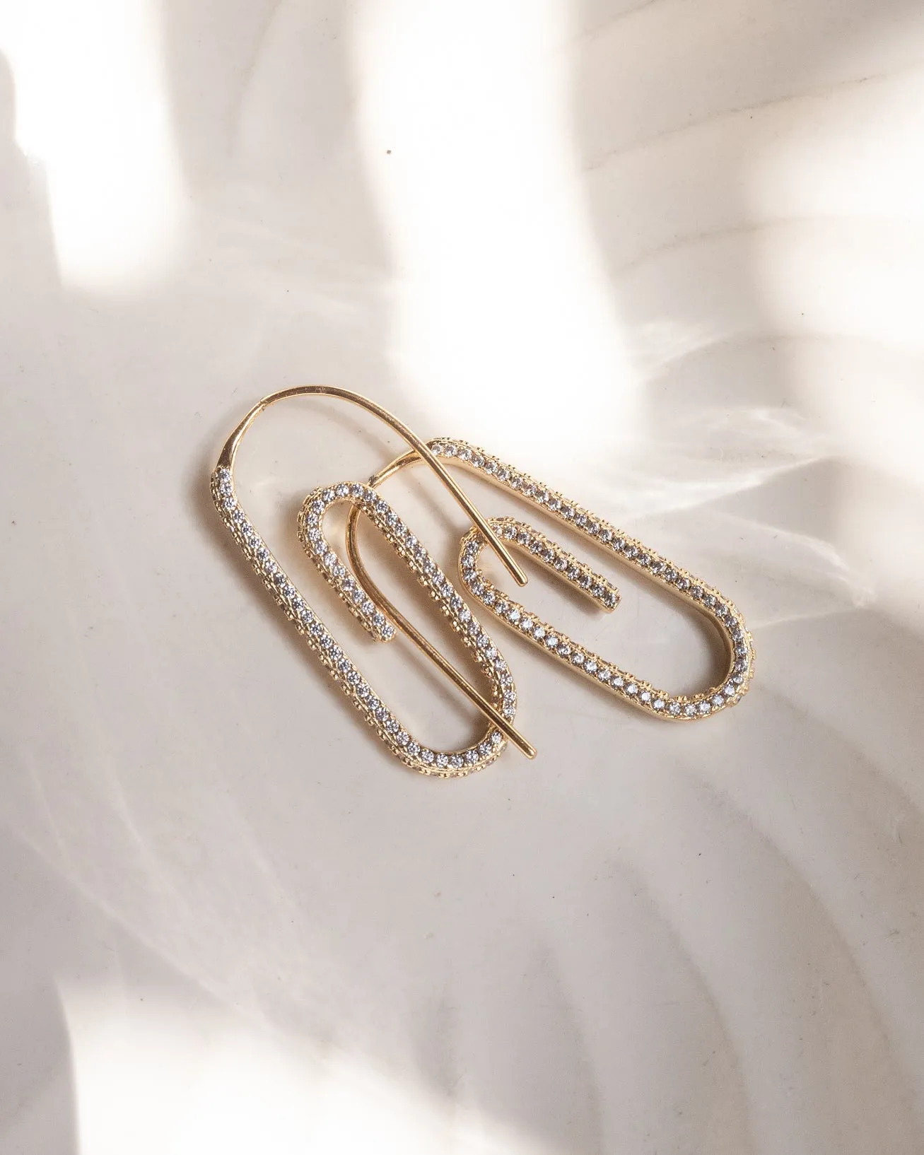 Pave Paper Clip Earrings- Gold