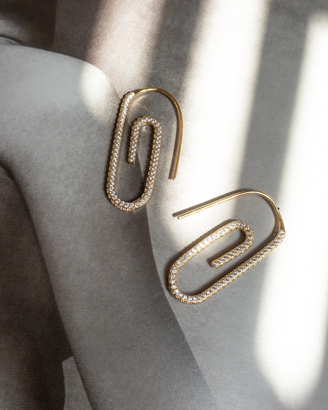 Pave Paper Clip Earrings- Gold