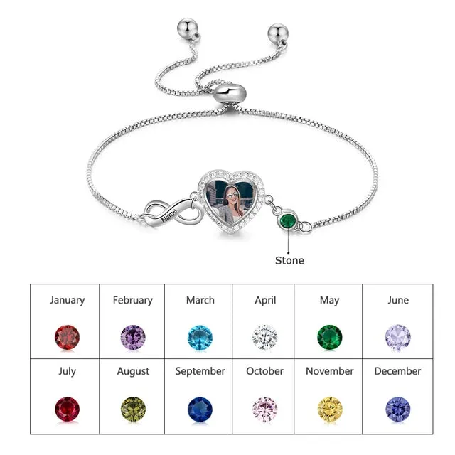 Personalized Engraved Name And Photo Adjustable Chain Bracelets for Women