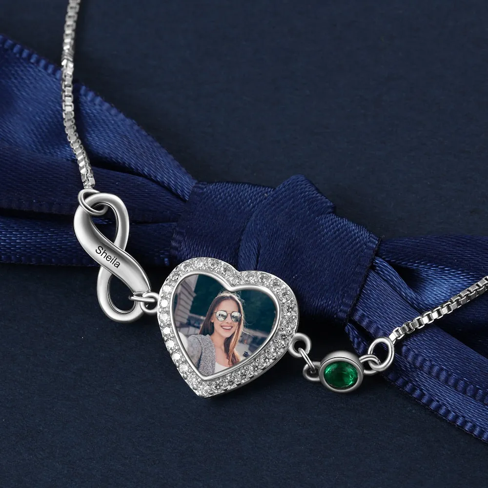 Personalized Engraved Name And Photo Adjustable Chain Bracelets for Women