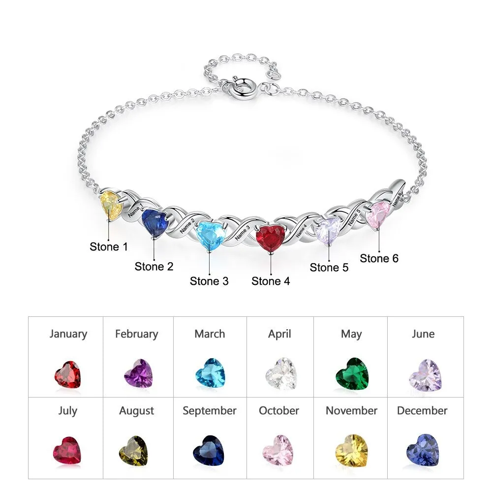 Personalized Inlaid 6 Cordate Birthstone Bracelets For Women