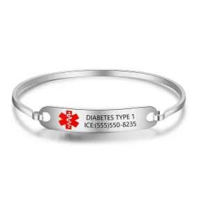 Personalized Name Medical Alert ID Bracelets for Women 2 Color Stainless Steel Engrave Emergency Bangles