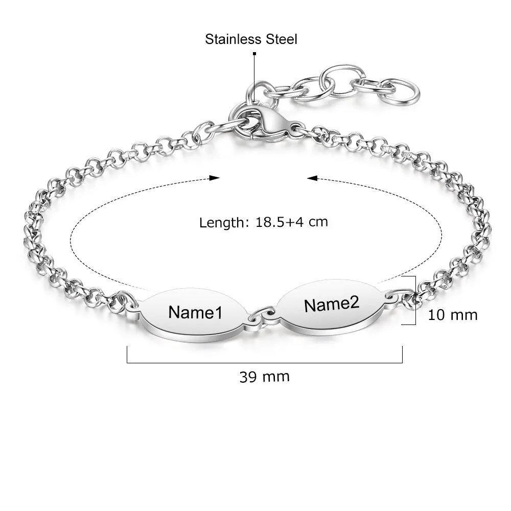 Personalized Oval Design 2 Names Chain Bracelets