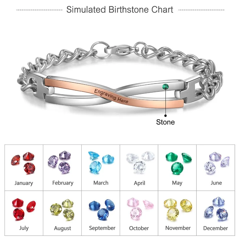 Personalized Stainless Steel 1 Stone Couple Bracelets For Women And Men