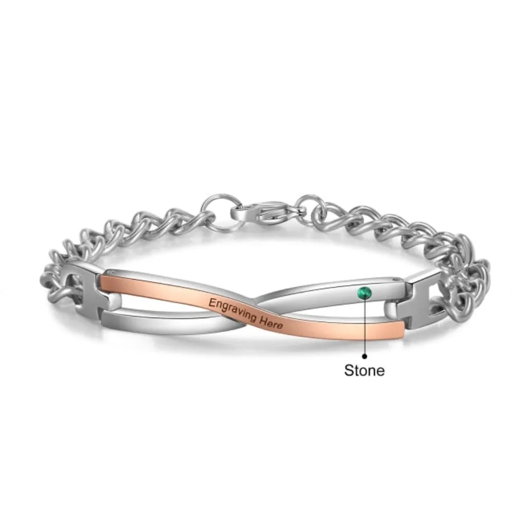 Personalized Stainless Steel 1 Stone Couple Bracelets For Women And Men