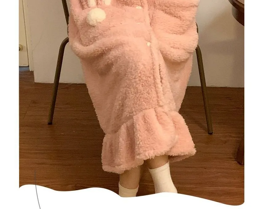 Rabbit Ear Hooded Fleece Pajama Robe OE16