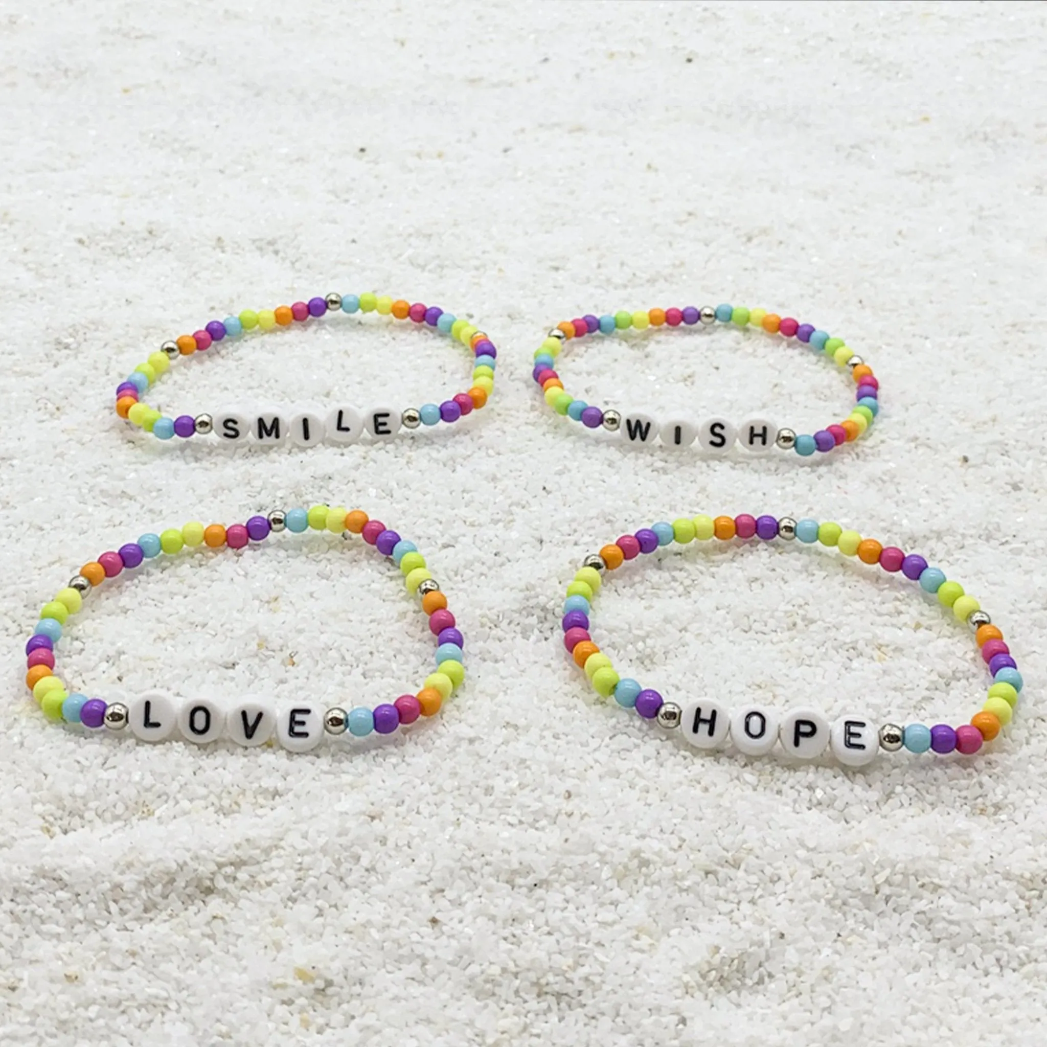 Rainbow Beaded Affirmation Word Bracelets - 4 Pack