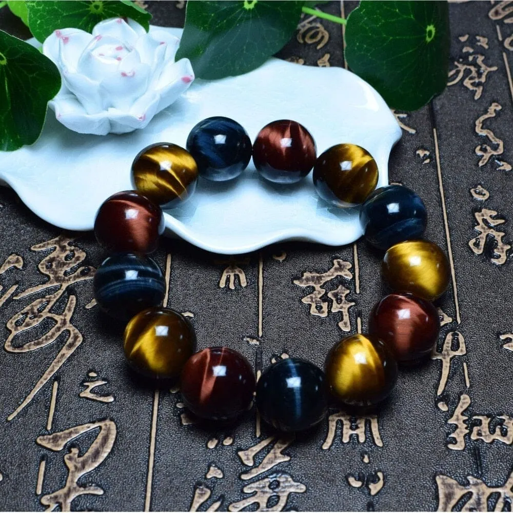 Red, Blue and Yellow Tiger Eyes Natural Stone Bracelets