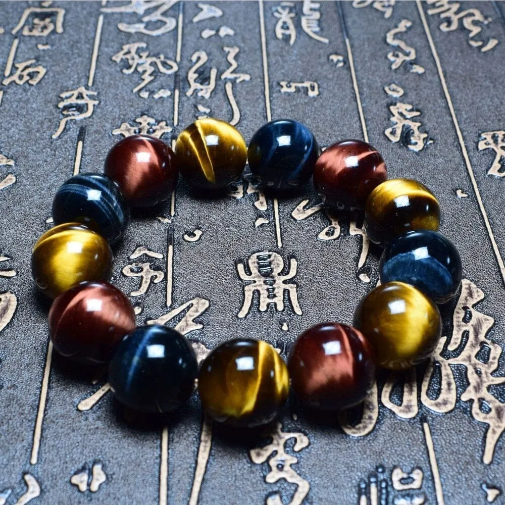 Red, Blue and Yellow Tiger Eyes Natural Stone Bracelets