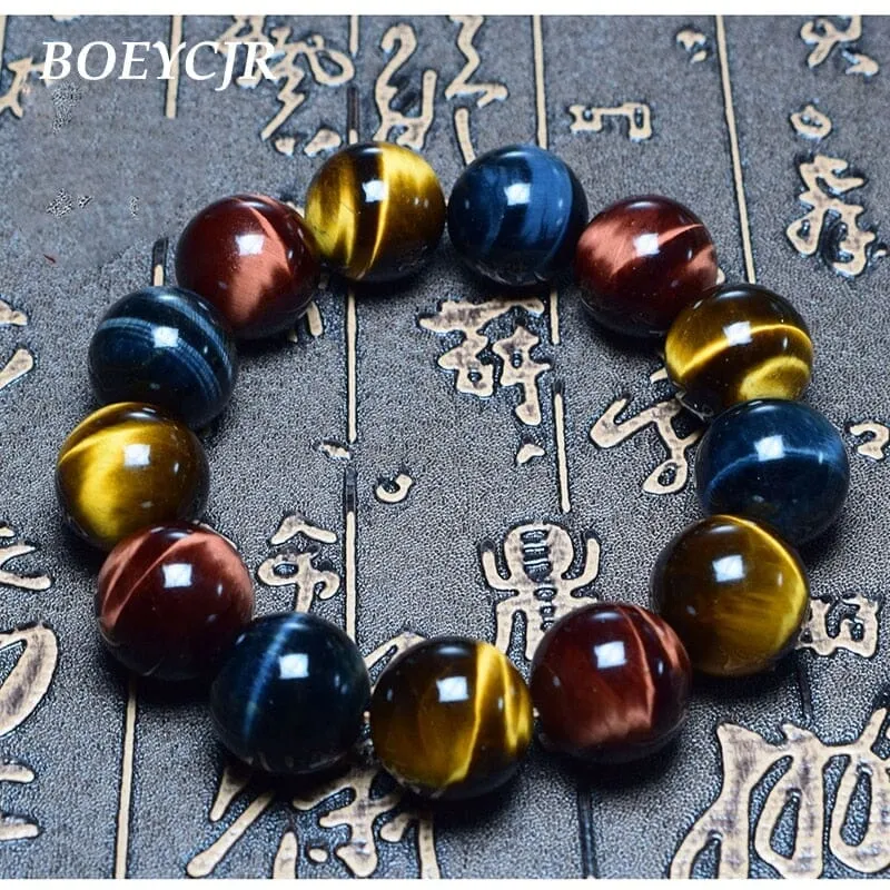 Red, Blue and Yellow Tiger Eyes Natural Stone Bracelets