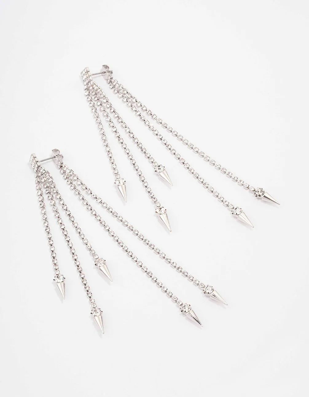 Rhodium Tassel Cupchain Drop Earrings