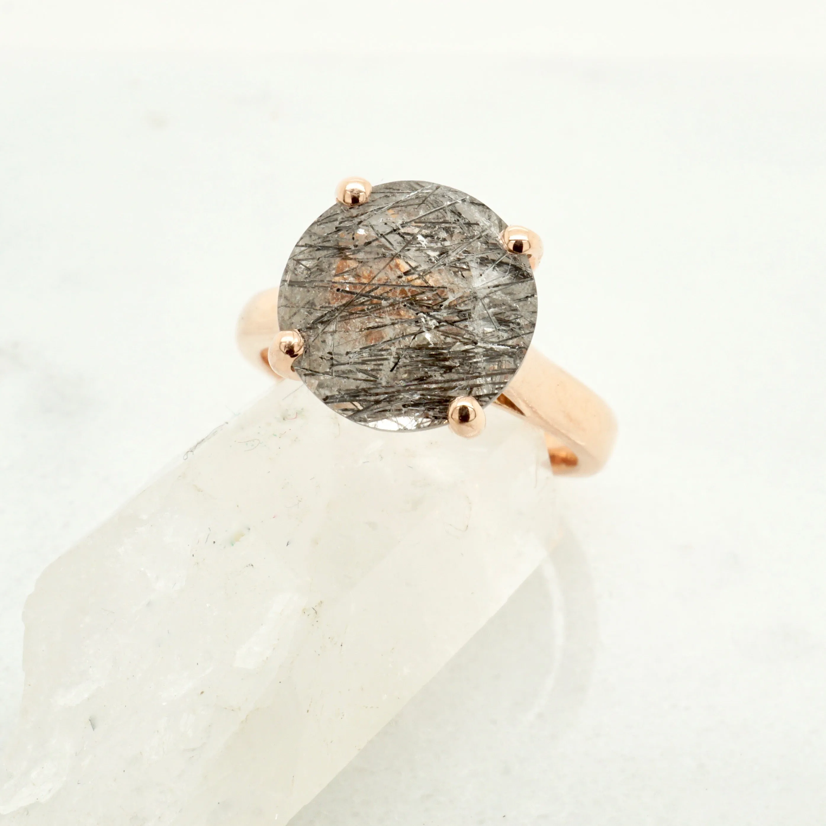 Salt and Pepper Black Tourmalinated Quartz Ring - Tourmalinated Quartz Ring