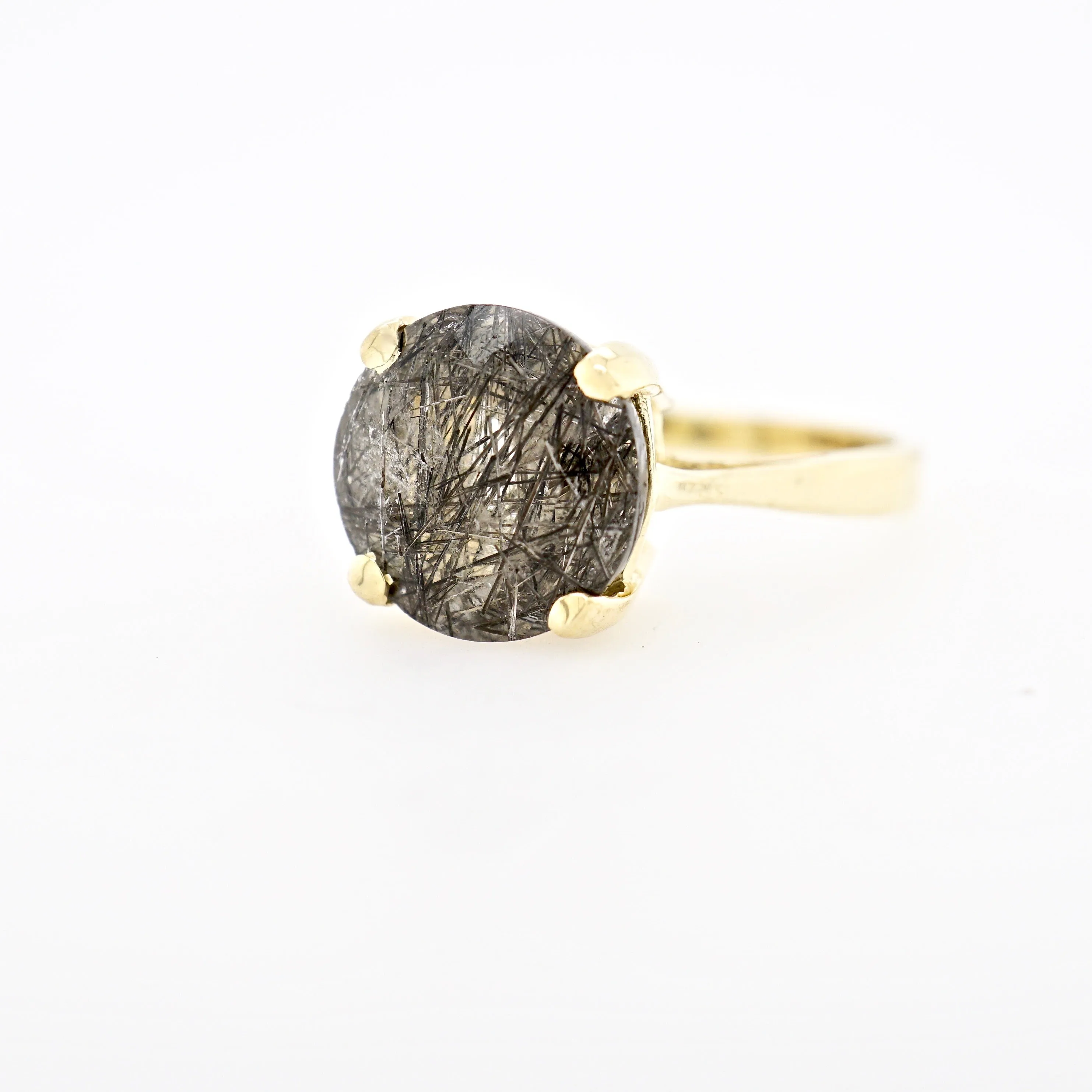 Salt and Pepper Black Tourmalinated Quartz Ring - Tourmalinated Quartz Ring