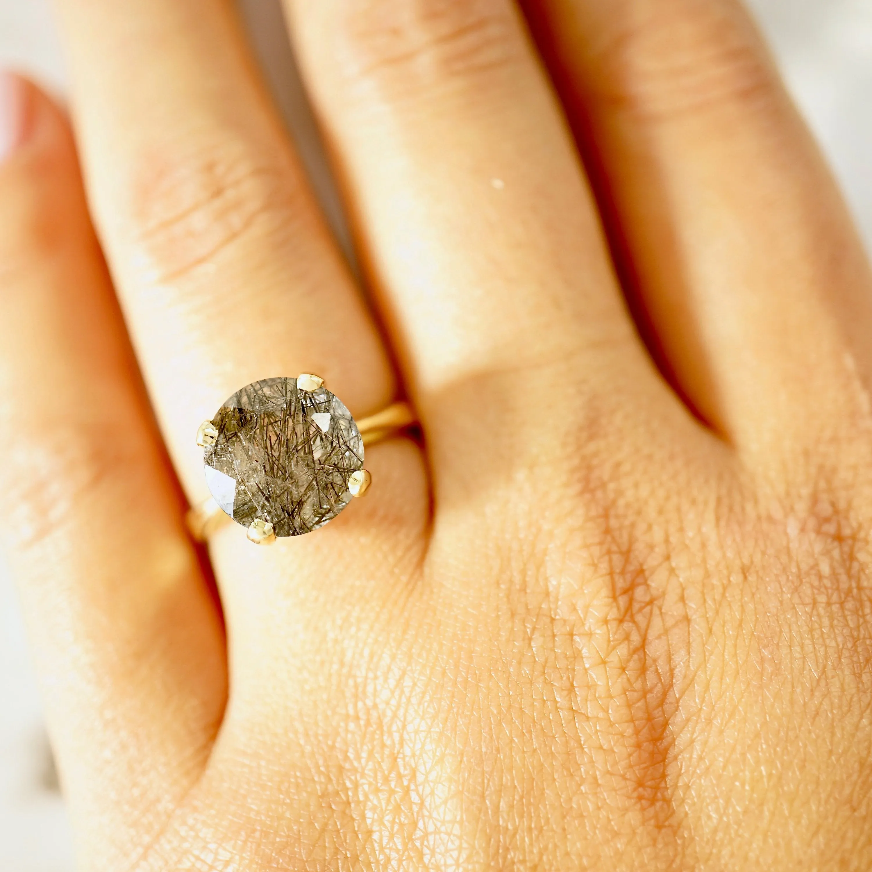 Salt and Pepper Black Tourmalinated Quartz Ring - Tourmalinated Quartz Ring