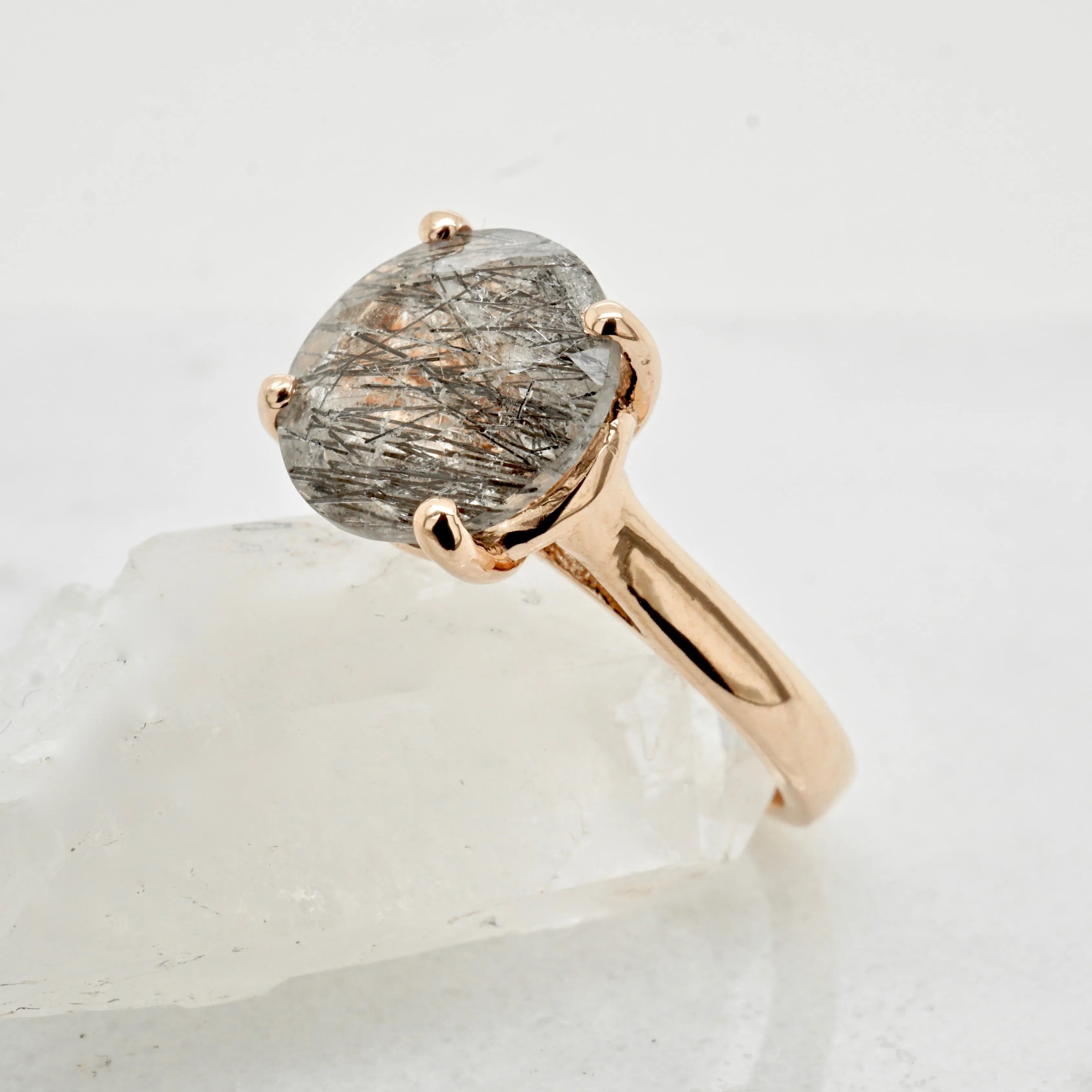 Salt and Pepper Black Tourmalinated Quartz Ring - Tourmalinated Quartz Ring