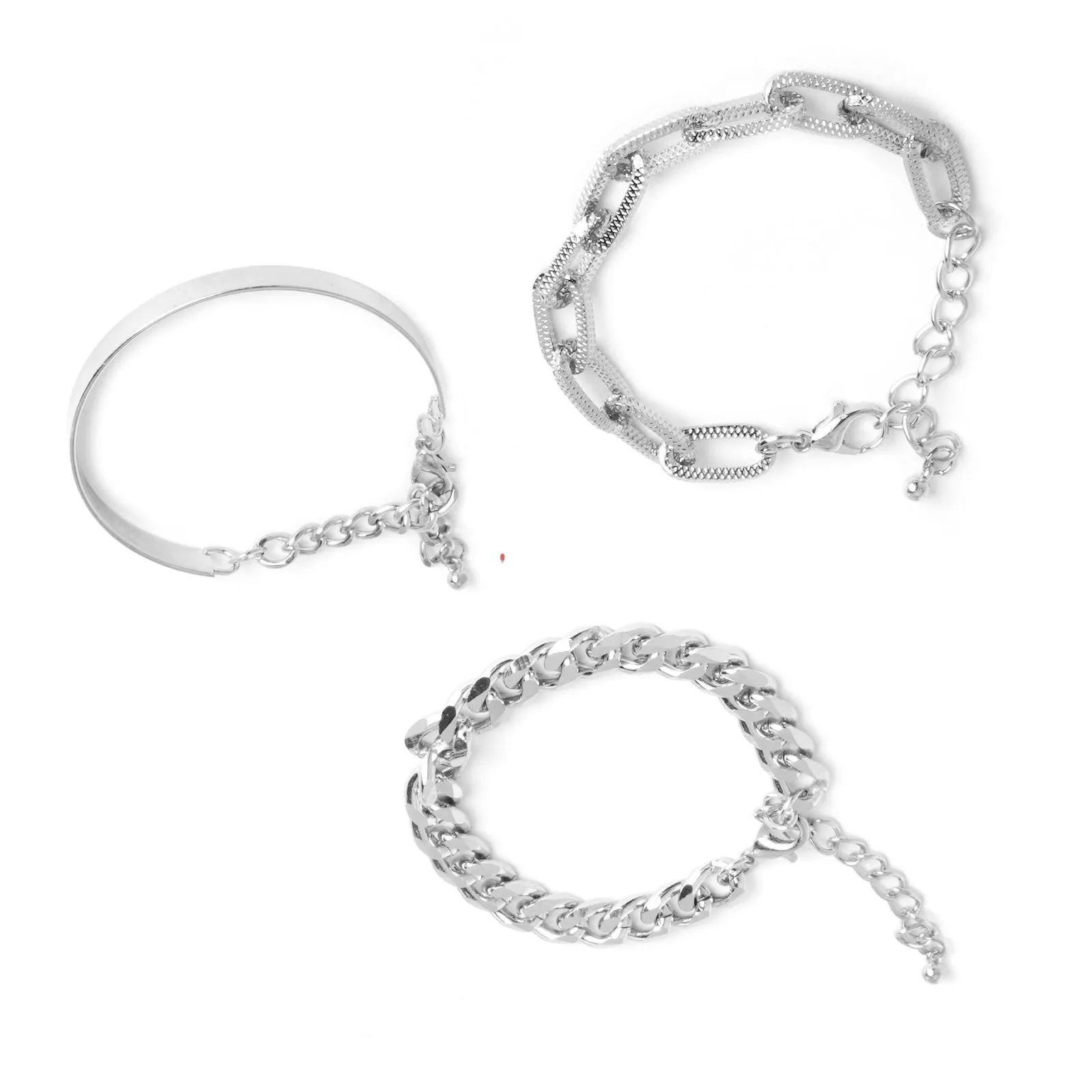 Silver Chunky Chain Link Set of 3 Bracelets