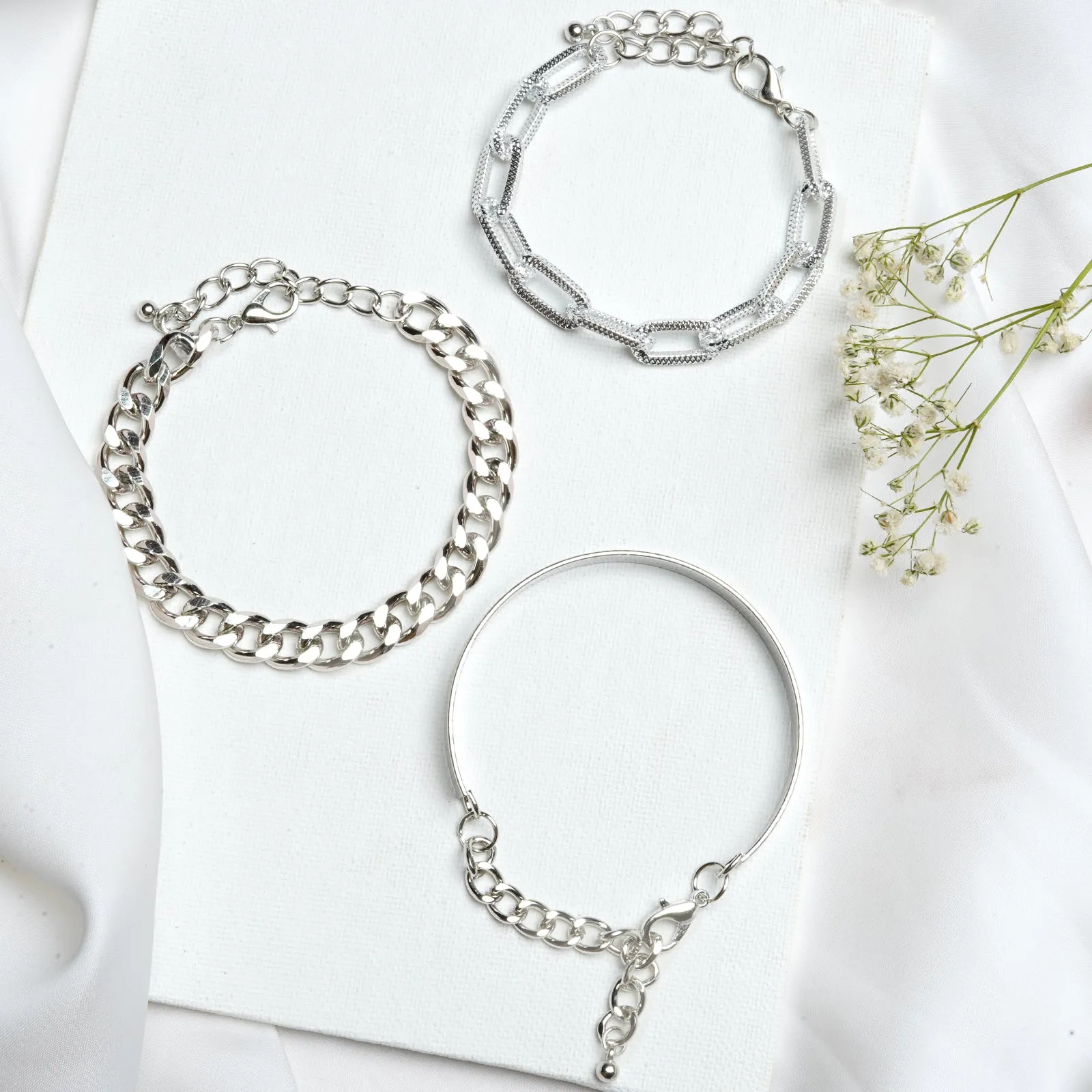 Silver Chunky Chain Link Set of 3 Bracelets