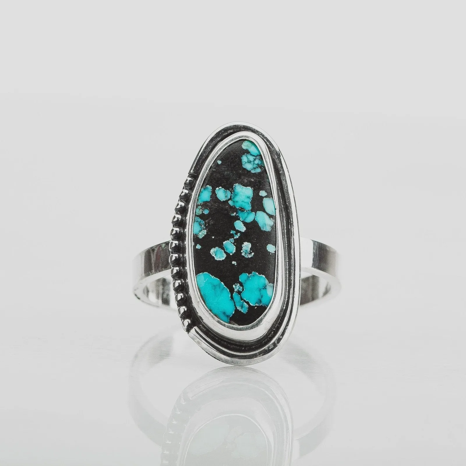 Size 6.75 Black & Blue Cloud Mountain Turquoise Gemstone Ring