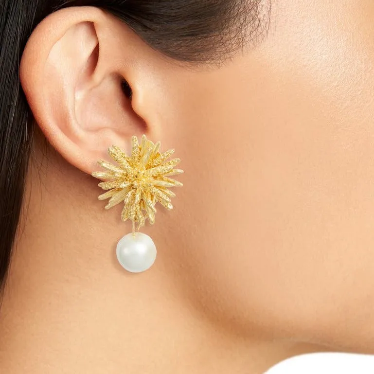 Starburst pearl drop clip-on earrings