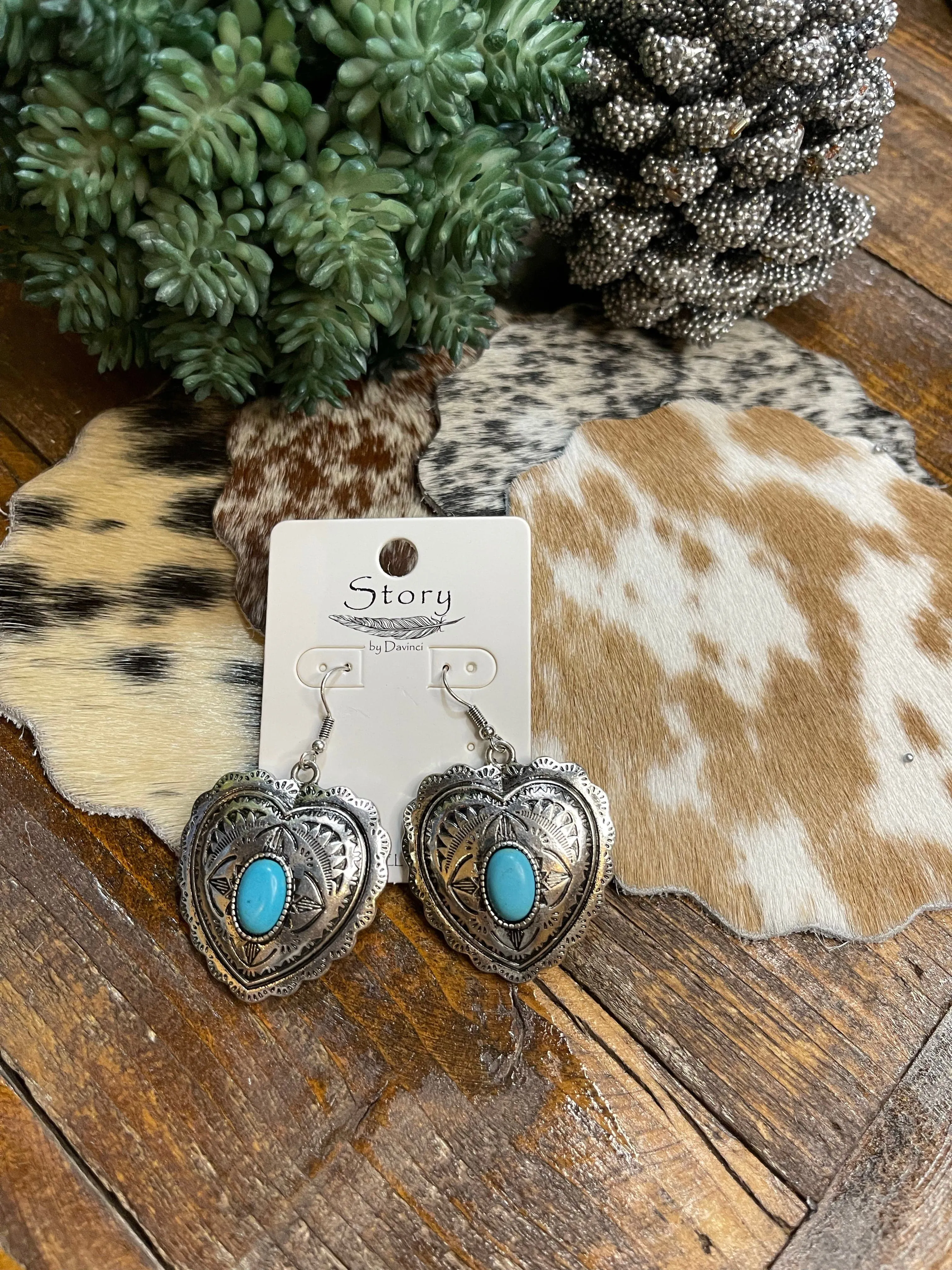 Turquoise drop heart earrings