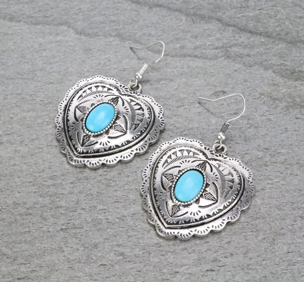 Turquoise drop heart earrings